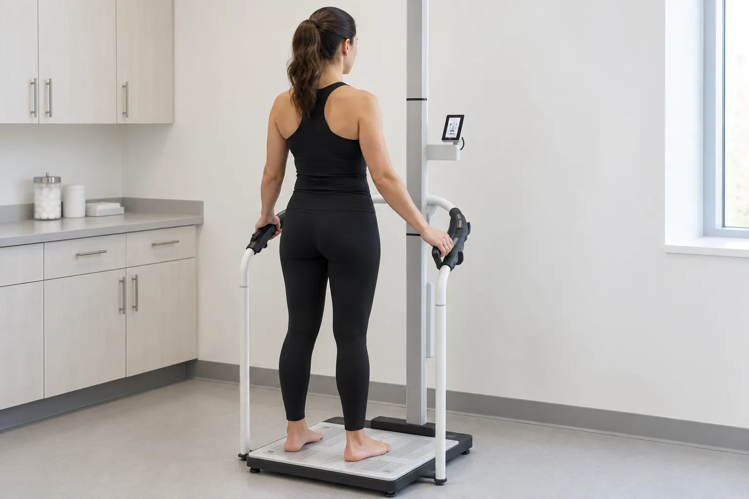 Patient on a seca body-composition analyzer in the Idaho Health & Hormones exam room in Meridian